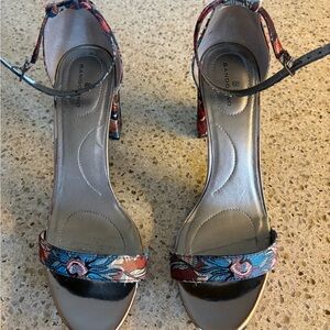 Bandolino Floral Ankle-Strap Block Heel Sandals - Blue & Red